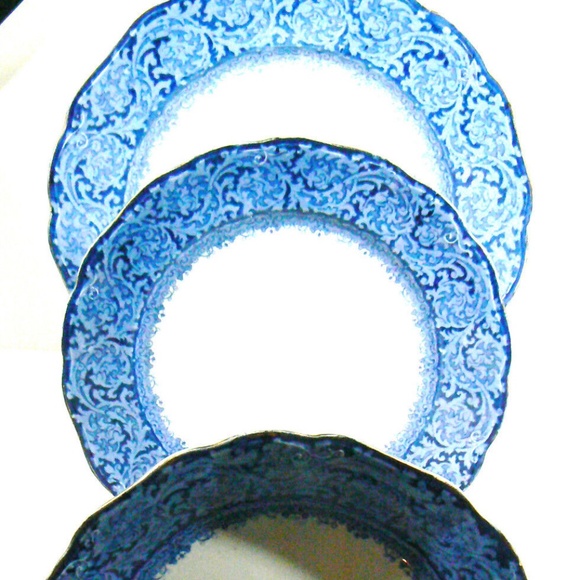 John Maddock & Sons Royal Vitreous Rialto England set of 3 plate bowl flow blue - Picture 8 of 11